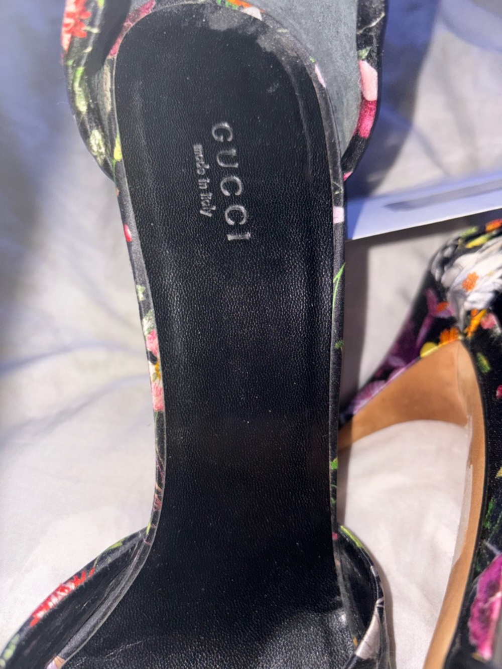 Gucci Floral💐 Satin Ankle Strap Heels w/ Knot Bow  Print Stiletto Sandals- Mint - Picture 7 of 8